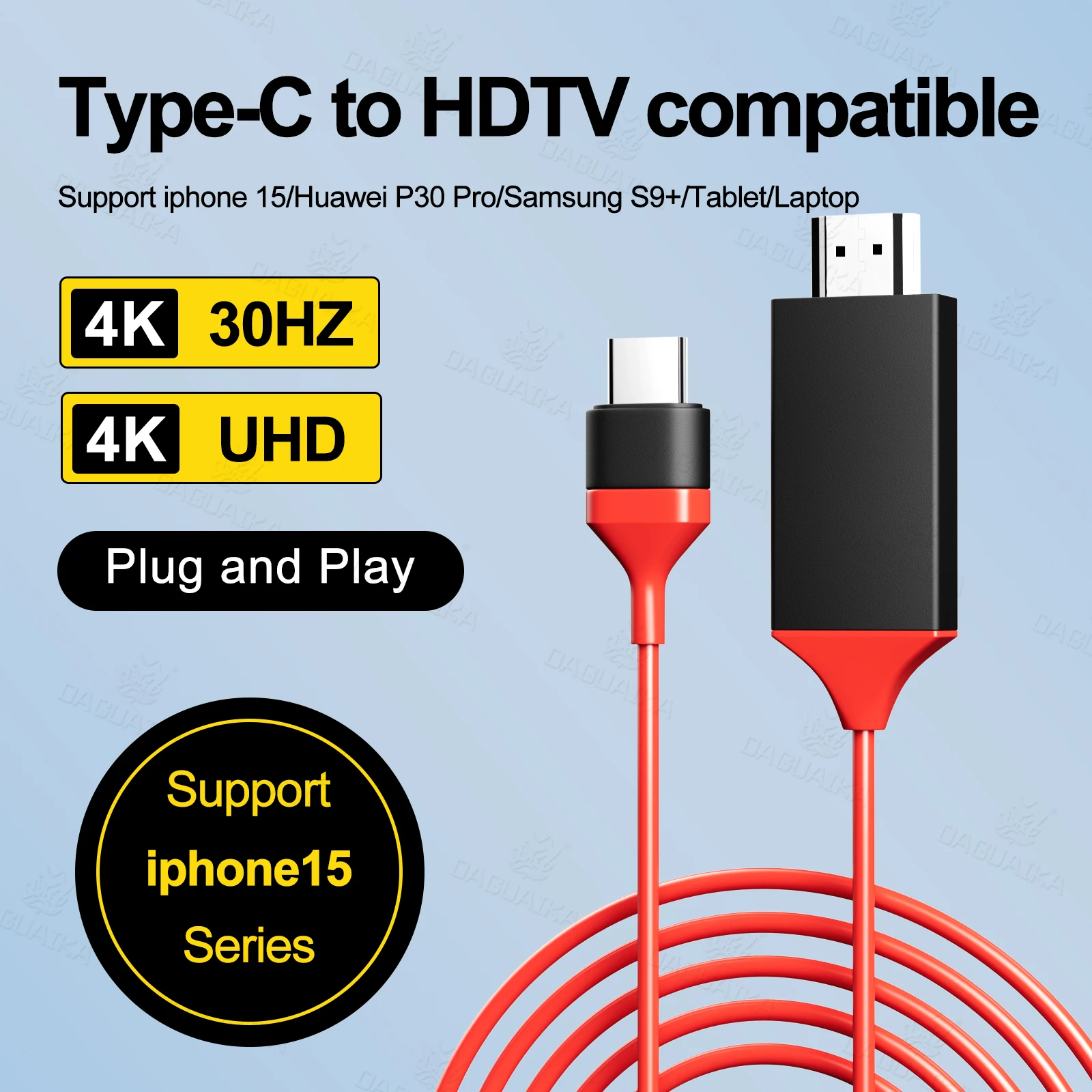 

USB C to HDTV Cable 4K@30Hz for iPhone 15 USB 3.1 Type-C to HDTV for Home Office For MacBook Pro/Air Mobile Phone iPad Laptop