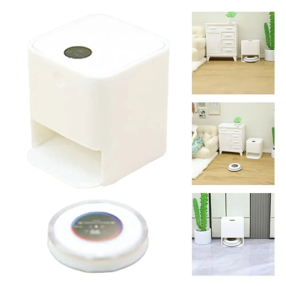 1:12 Scale Dollhouse Robotic Vacuum Scene Model White Mini Robot Vacuum Cleaner Playing House Photo Props Dollhouse Furniture