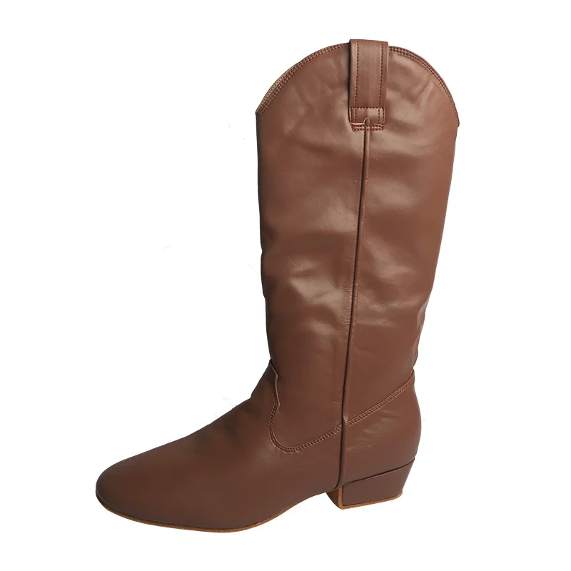 Wedopus Customized Color Cowboy Dance Boots for Women Microfiber Light Tan Suede Sole Line Dancing Boots Half Boots 3CM