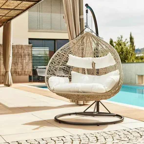 

Balcony Furniture Outdoor Waterproof and Sunproof Egg Shape Rattan Modern Double Patio Polyester Rocking Swing Chair