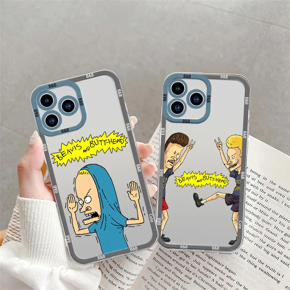 Cartoon N-Beavis and B-Butt-Head Phone Case for iPhone 12 11 13 14 15 16 Max Pro Plus Transparent Bezel Shell