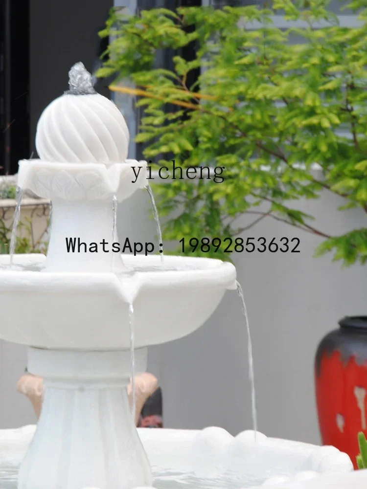 

flowing water fountain ornament outdoor courtyard landscaping layout, wishing pool circulating water feng shui