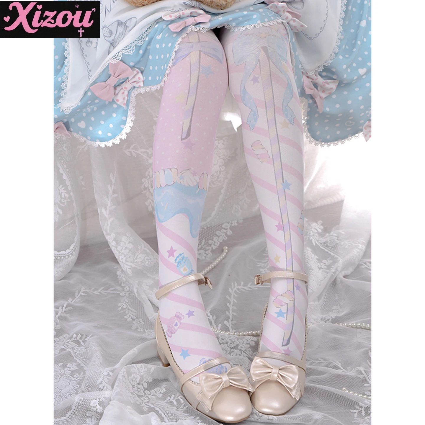 Japanese sweet and cute Lolita socks women's summer and autumn tube socks velvet printed knee socks with Lolita skirt