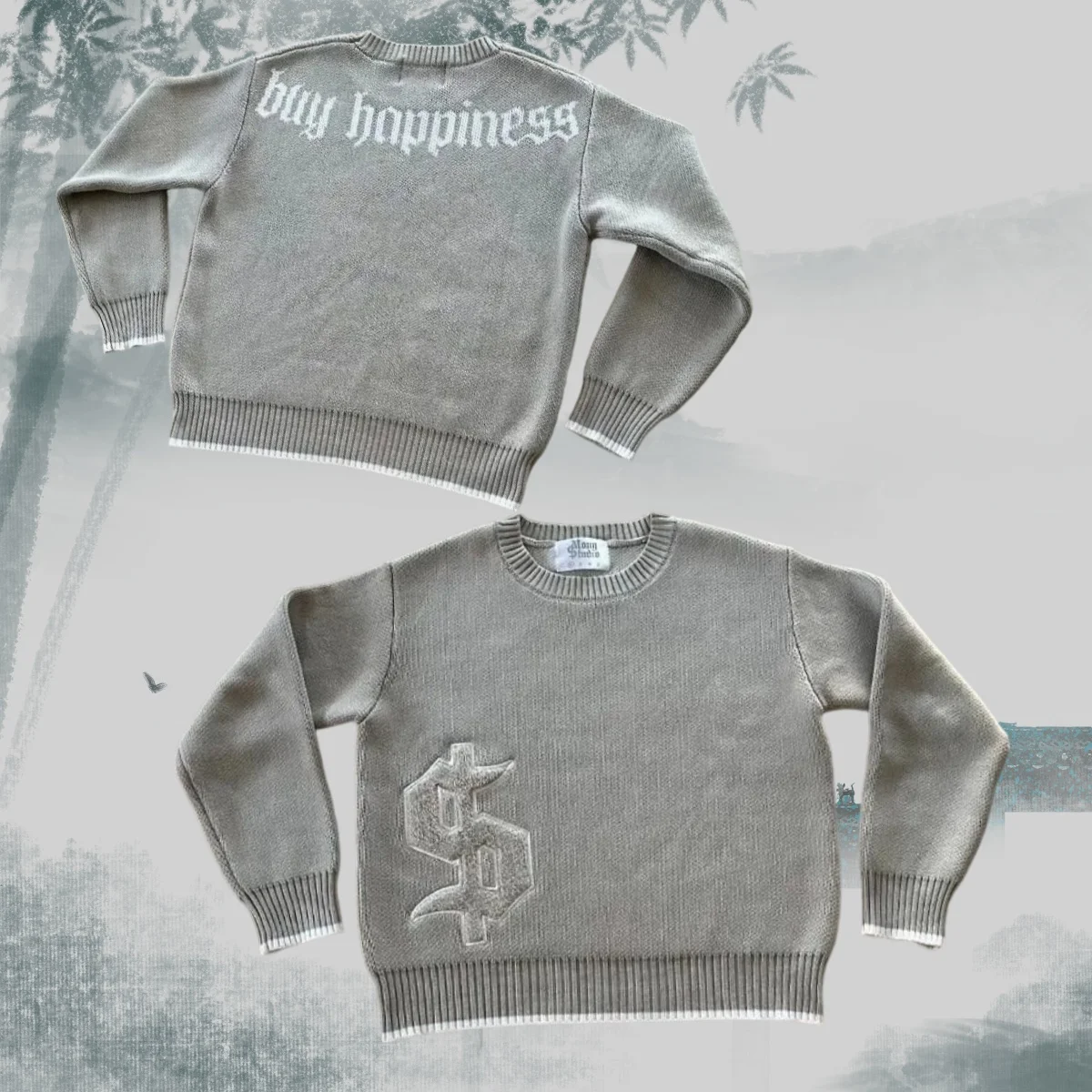 

Embroidered gold coins round neck knitted sweater European and American retro casual long sleeve autumn and winter warm pullover