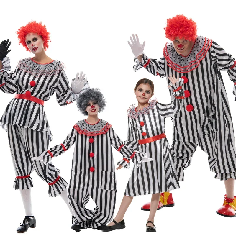 

Halloween Costume for Adult Family Clown Costumes Kids Circus Joker Cosplay Outfit Funny Clowns Jumpsuit Carnival Party Dress Up