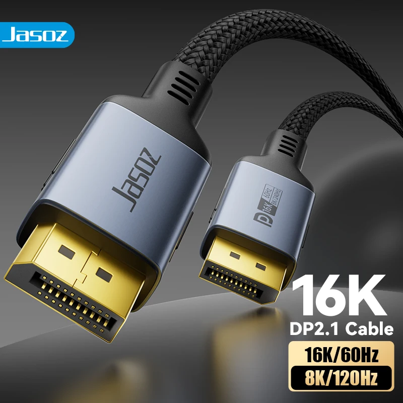 Jasoz 16K DisplayPort Kabel DP 2.1 8K@120Hz 4K@240Hz 80Gbps HDR Video Audio DisplayPort Kabel voor Laptop PC Gaming Monitor