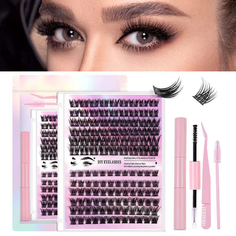 DIY Eyelash Set 126pcs Individual Lashes Cluster C Curl 10-14mm Mix Lash Clusters With Lash Bond Seal And Lash Applicator Tool