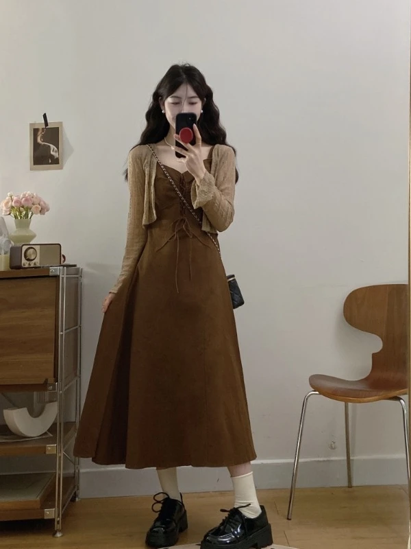 

plus Size Women's V-Ne Strap Dr Korean Sle Long Skirt Sun Protection Faionable Spring Season Two-Piece Set