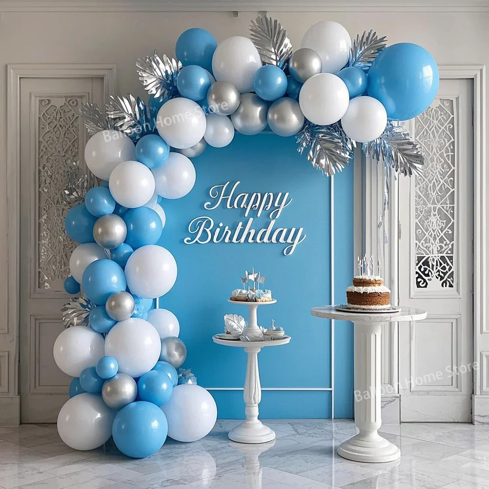 

92pcs Baby Blue Balloon Arch Blue White Silver Balloons Garland Graduation Kids Birthday Party Gender Reveal Wedding Decoration