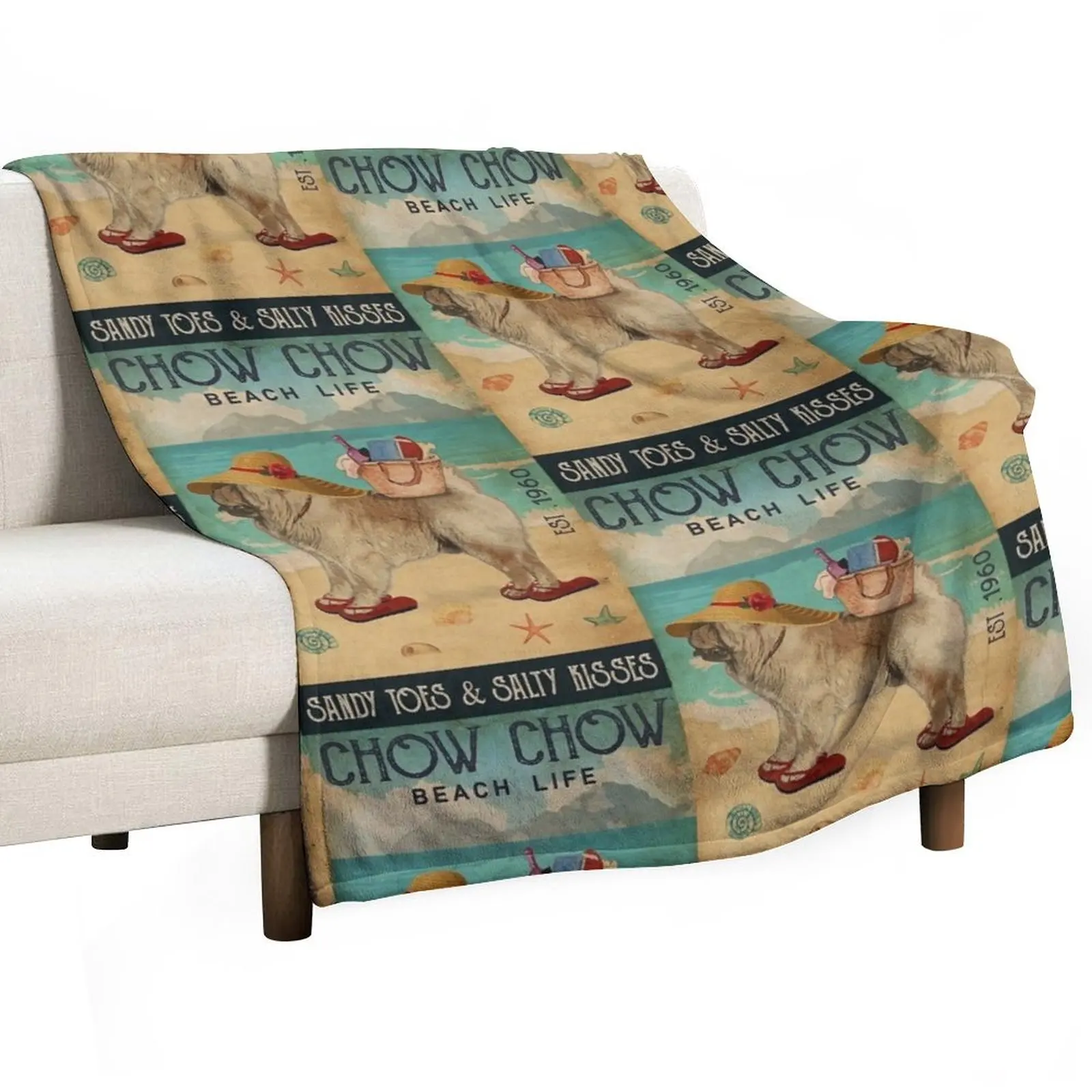 Beach Life Sandy Toes Chow Chow Throw Blanket Decoratives Flannel Fabric Luxury Brand Blankets