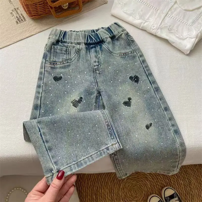 

Girls' Jeans 2026 Spring And Autumn New Children's Straight Leg Pants Children's Hot Stamping Decorative Jeans