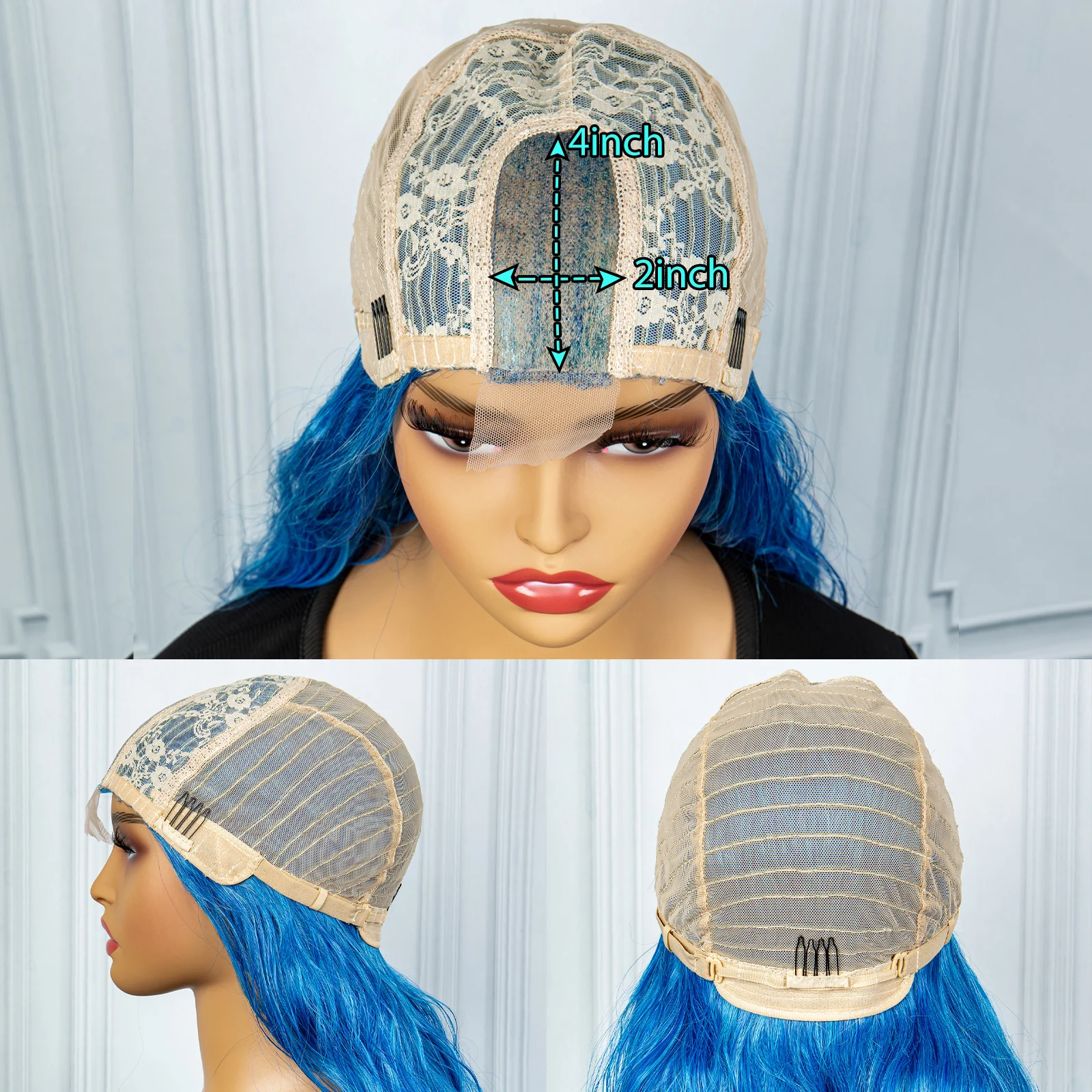 Perruque Lace Front Wig synthétique ondulée bleue ombrée, 30 pouces, 4x2, pour femmes noires et blanches