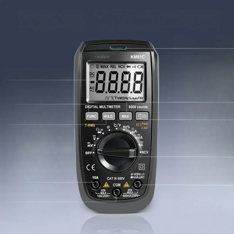 KM61C Digital Multimeter 6000 Counts Smart Professional Tester 600V 10A True RMS Auto Range AC DC Ohm Hz Capacitance