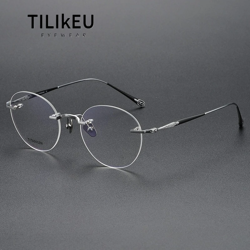 Japanese Designer Retro Titanium Rimless Glasses Frame Men's Classic Round Frameless Eyeglasses Women Prescription Glasses Frame