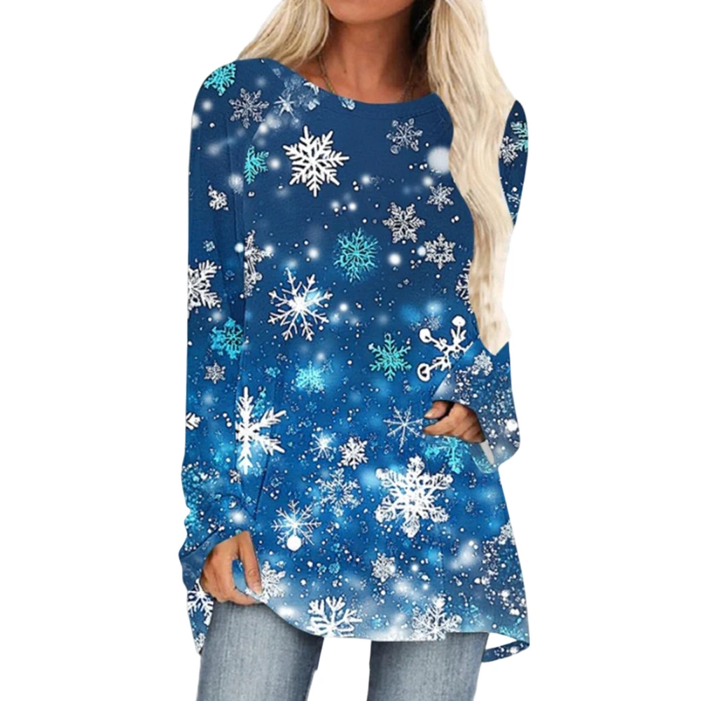 

Round Neck Long Sleeve Pullovers Woman Elegant Sweatshirt Velvet Winter Casual Loose Comfortable Christmas Printed Pattern Tops