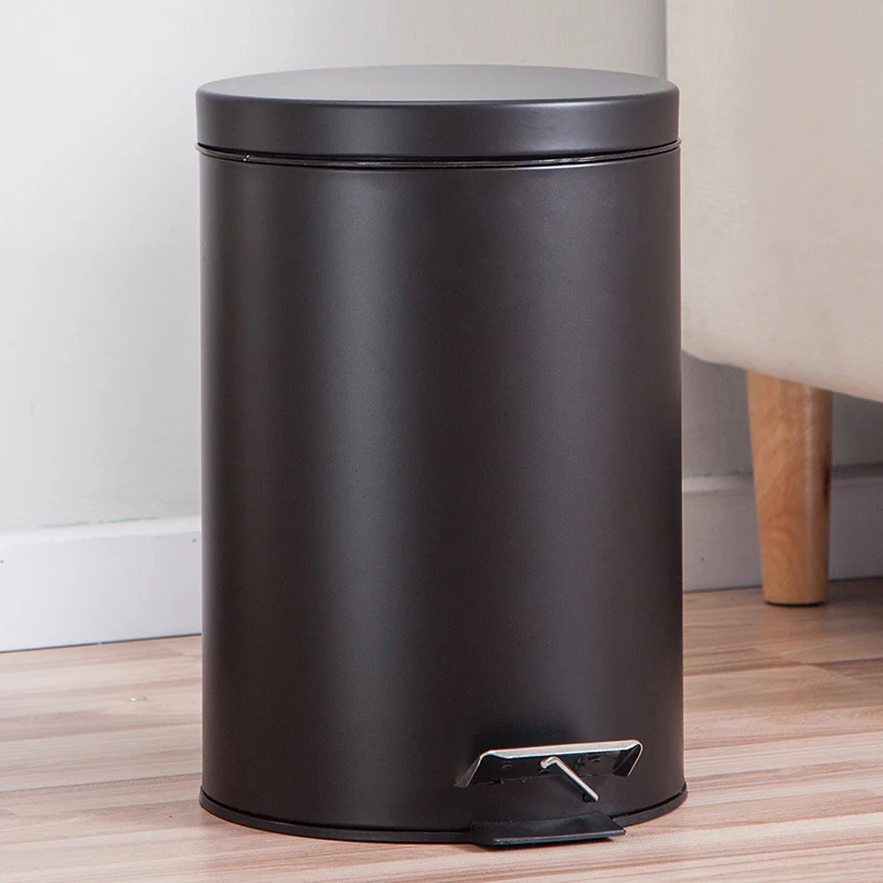 Black 7L Hotel Bathroom Dust Bin and Kitchen Household Metal Waterproof Garbage Foot Pedal Trash Can