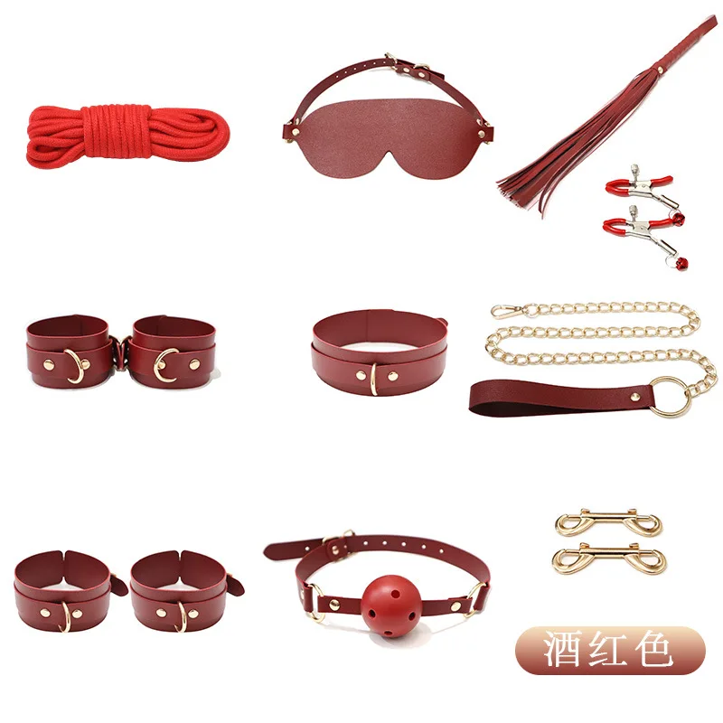 8-13pcs set Classic BDSM Restraints Sex Toy Kits Handcuffs & Ankle Fetish Suit Nipple Clipper Mouth Gag Whip Sex Feather Soft SM