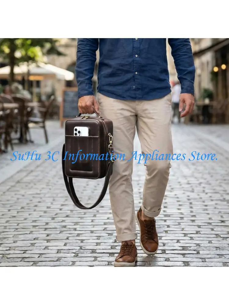 Elegant Handmade Leather Storage Bag Compatible for VR Headsets Offering Handle And Crossbody Strap Handbag