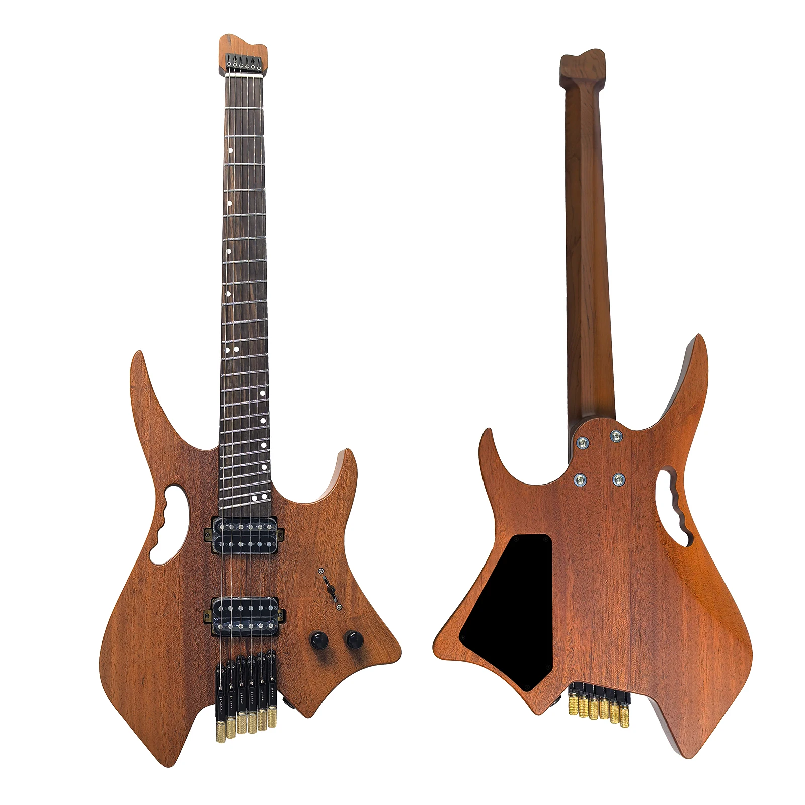 

2025 hot sale Customized OEM high-quality headless electric guitar with 24 rounded and frets 6 strings featuring a mahogany wood