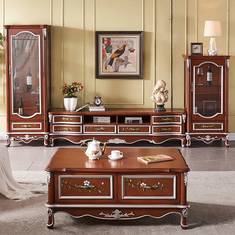 American all-solid wood retro delicate style small apartment TV cabinet coffee table wine cabinet partition cabinet dining side
