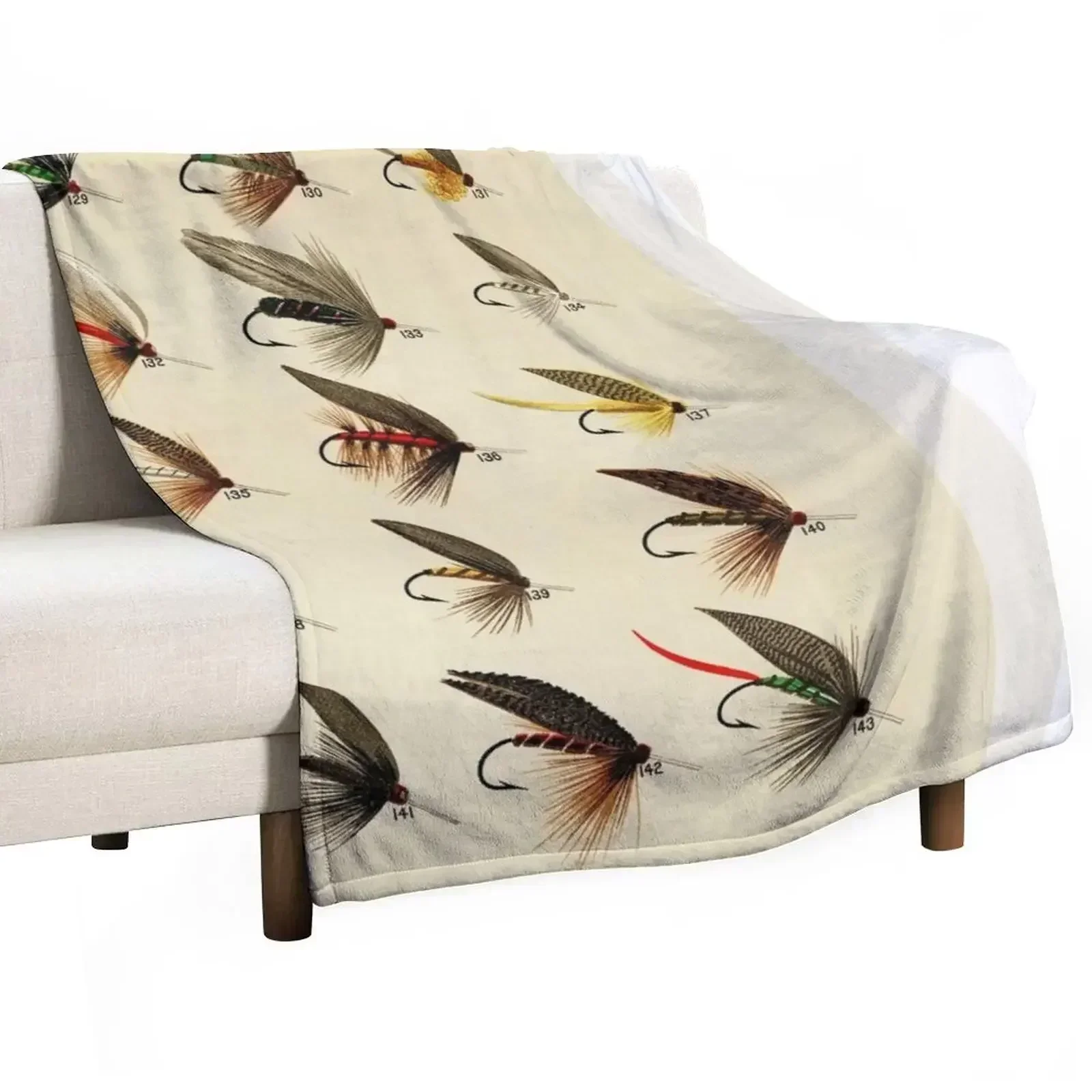 Vintage Fly Fishing Print - Trout Flies Throw Blanket Beautifuls Comforter Blankets