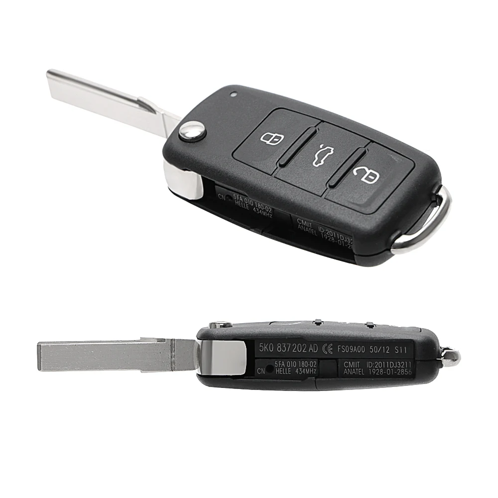 3 Buttons For VW Car Key Shell Remote Flip for Beetle/Caddy/Eos/Golf/Jetta/Polo/Scirocco/Tiguan/Touran/UP Blank Car Keys