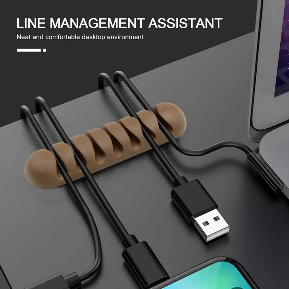 

Desktop Management Silicone Cable Winder Cord Holder Phone Line Headphone Wire Winder 7 Holes Cable Clamp USB Cable Organizer