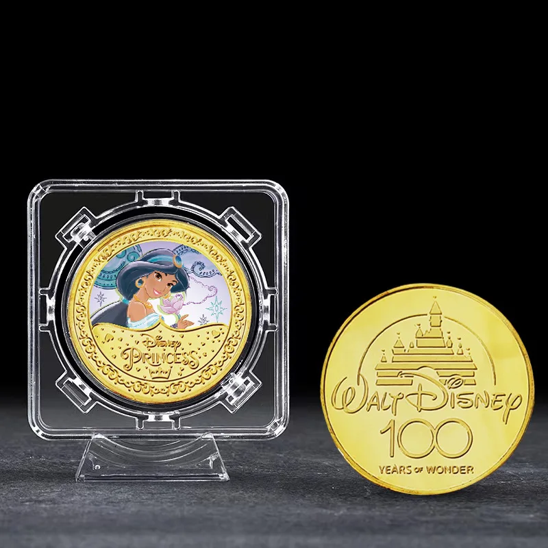 Moneda conmemorativa de princesa de Disney, Ariel, Bella, Blancanieves, Anna, Elsa, figura de acción, moneda de Anime, adorno de dibujos animados