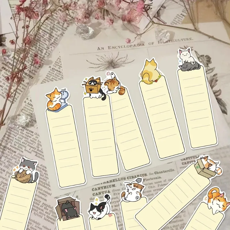 30Pcs/Pack Cute Cat Themed Bookmarks, Cartoon Kitty Decorative Page Markers, Student Reading Stationery