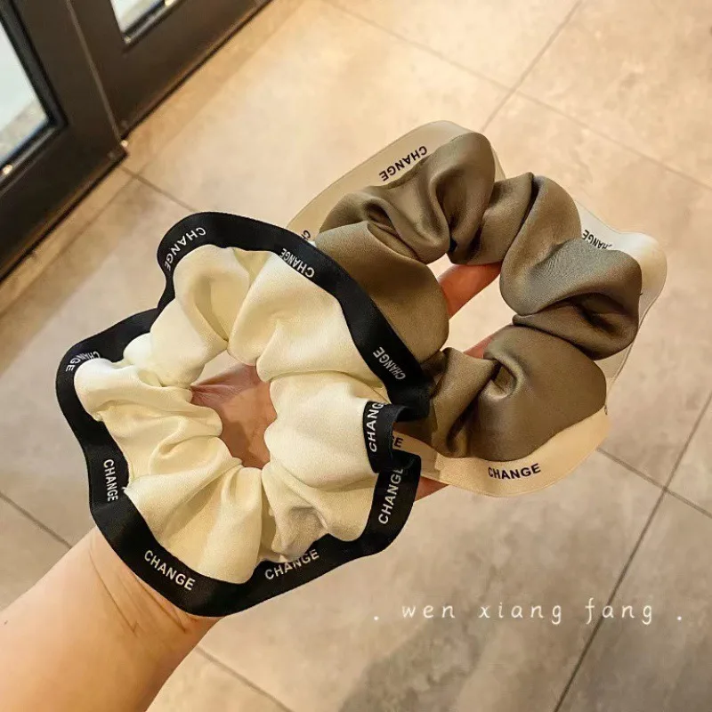 Coleteros grandes Satain de doble tela de seda satinada de estilo coreano, accesorios para el cabello para mujeres, bandas elásticas de alta gama
