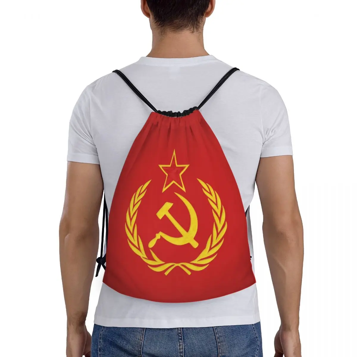 Custom USSR Hammer And Sickle CCCP Russian Soviet Flag Drawstring Bag for Training Yoga Backpacks Men Women Sports Gym Sackpack