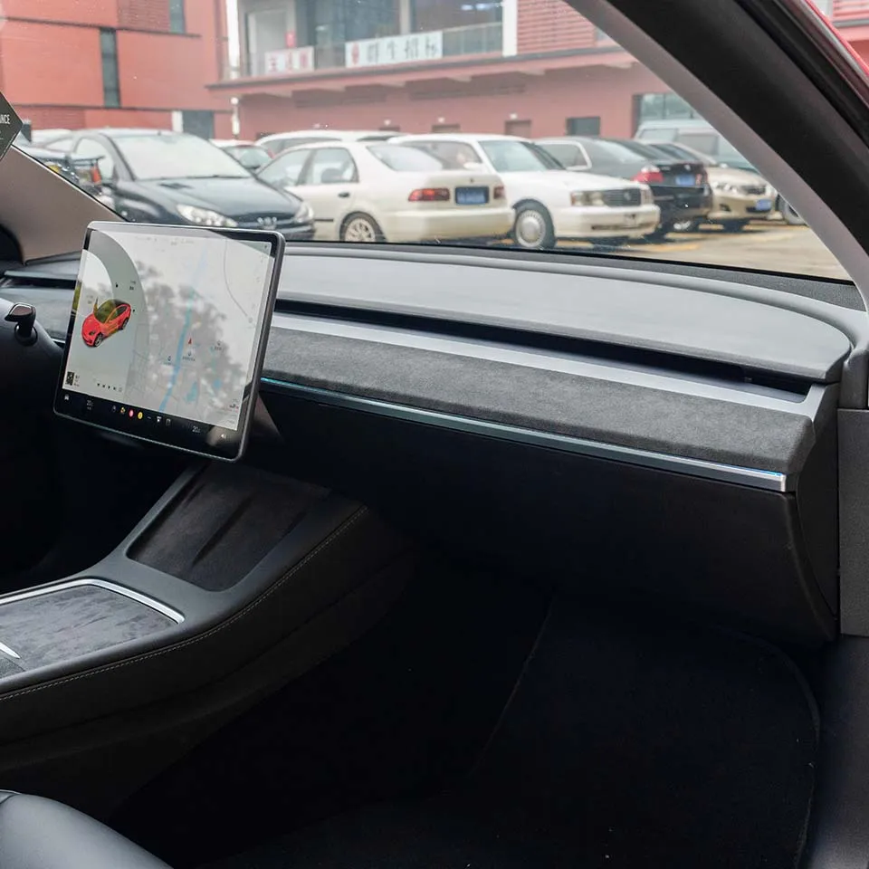 Für Tesla Modell 3 Modell Y 2020-2024 Alcantara Material Wildleder Hergestellt Dashboard Abdeckung Tür Trim Auto Innen Dekoration zubehör – Detail 5