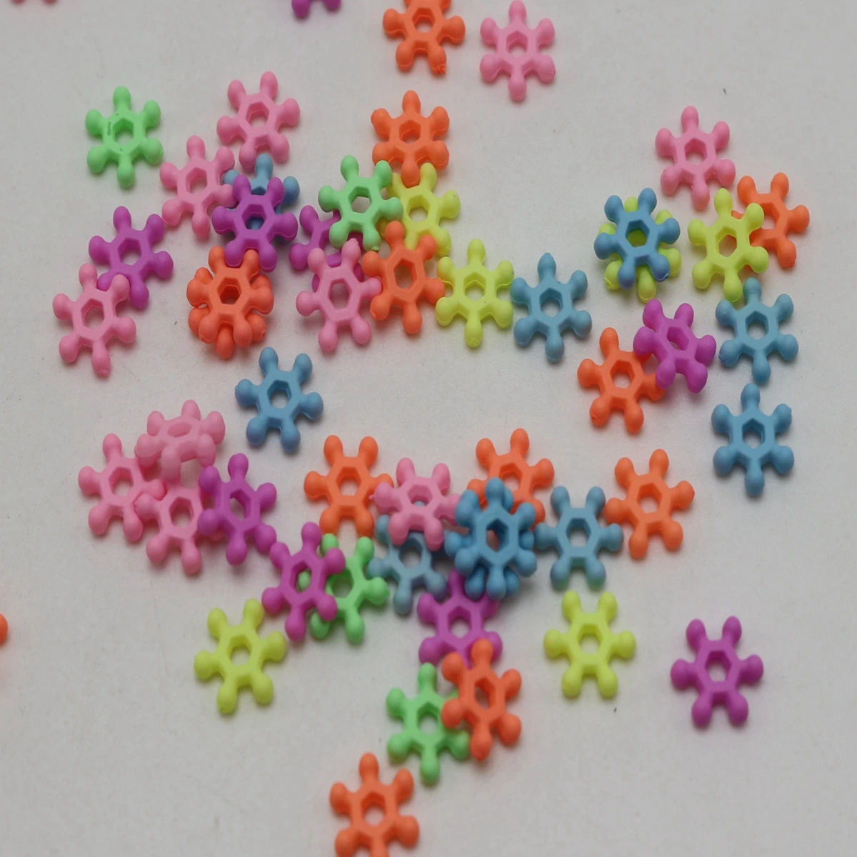 1000 Mixed Frost Neon Color Acrylic Snowflake Spacer Beads 8mm Jewelry Making