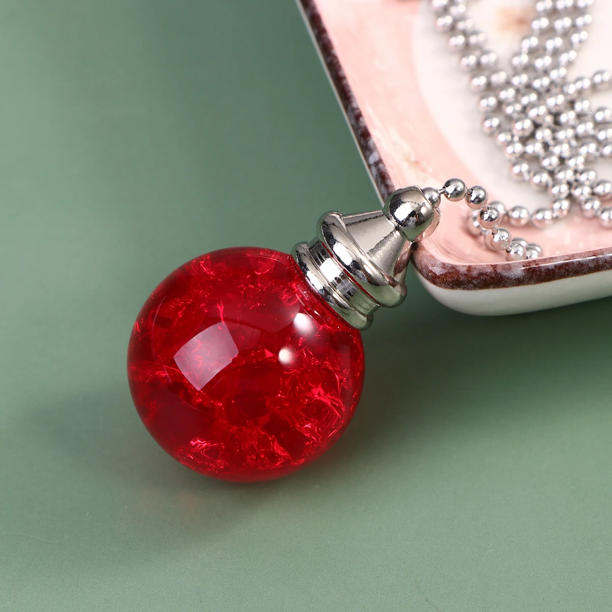 

Red Smooth Surface Cracked Grain Crystal Ball Pendant for Ceiling Fan Pull Chain Chandelier Decor Light Refraction