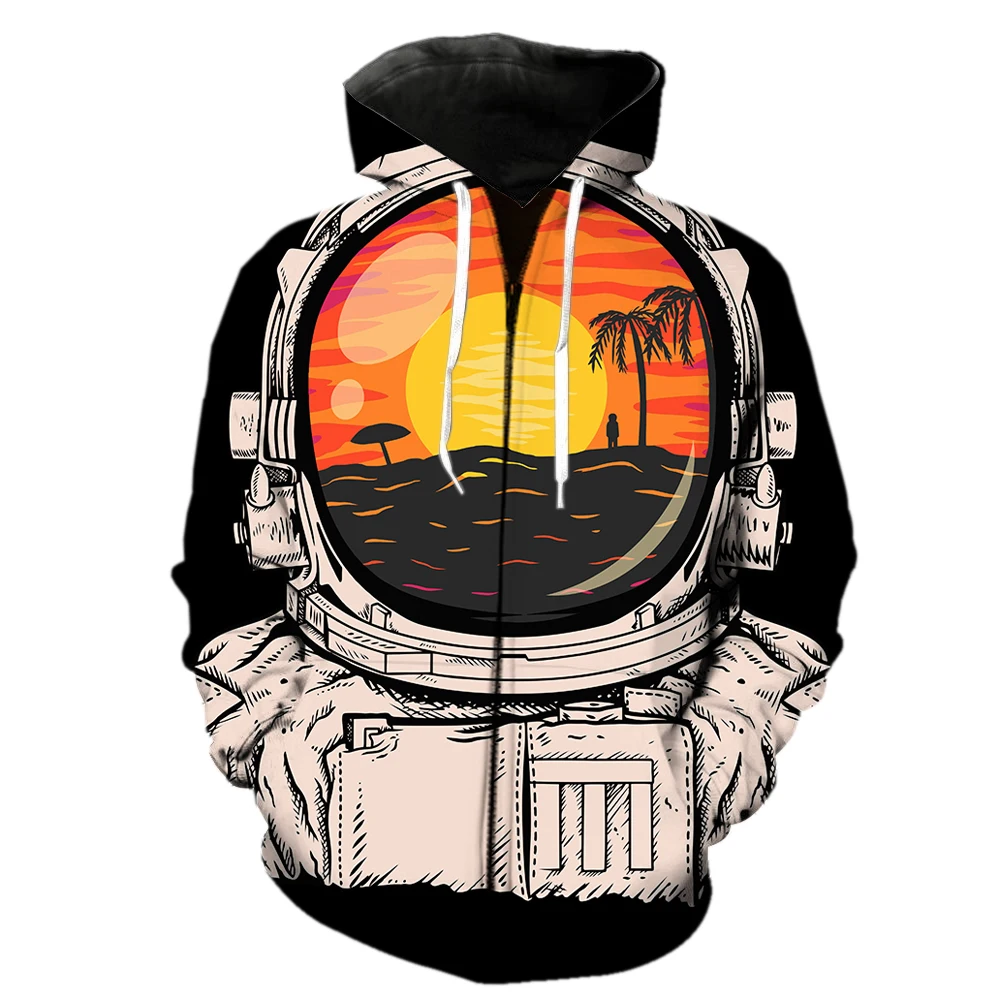 

Cartoon Astronaut Men's Zipper Hoodie Funny With Hood Jackets Harajuku Casual Hip Hop Tops Oversized 3D Printed Unisex Teens