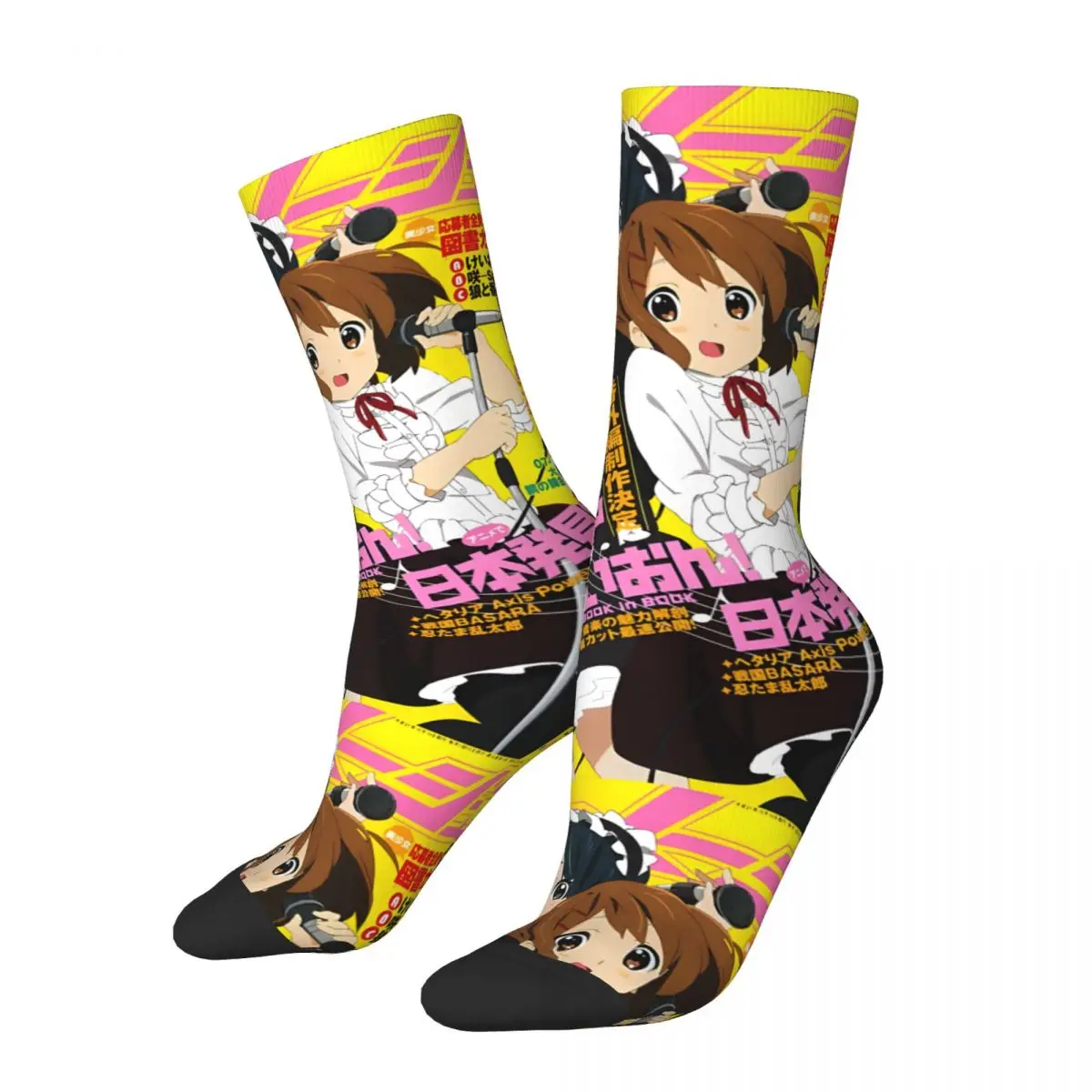 Yui Hirasawa Mio Akiyama Magazine Poster K-ON Men's Socks Vintage Harajuku K-ON Street Style Novelty Casual Crew Sock