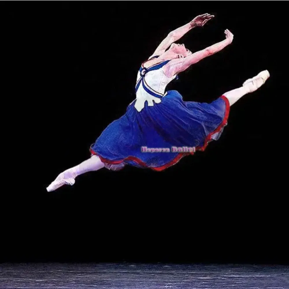 Advanced Custom Paris Flame Variation Ballet Dress Blue White Red Long Gauze Skirt