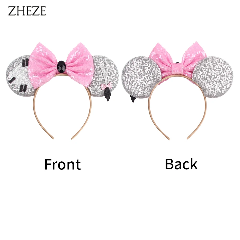 2024 Disney Winnie The Pooh Ears Headband Sequin Bow Hairband For Girls Boys Festival Party DIY Hair Accessories Gift Boutique