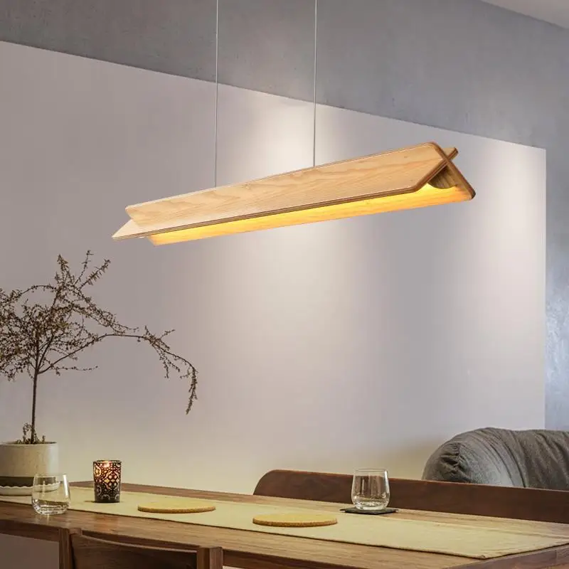 

Nordic log style simple restaurant bar chandelier LED office tea room wabi sandy wind Japanese creative strip light