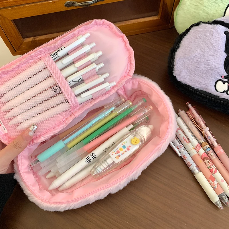 Sanrio Shoulder Bag Plush Kuromi Handbag My Melody Kawaii Hello Kitty Pencil Case Makeup Pouch Women Gift Girl Tote Bag