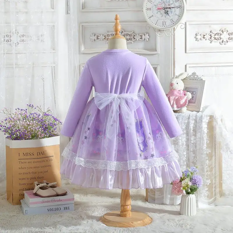 Cartoon Kuromi Mädchen Prinzessin Kleid Anime Sanrios niedlichen süßen Lolita Rock Mode Tutu Rock Frühling Herbst Kinder Kleidung Geschenk