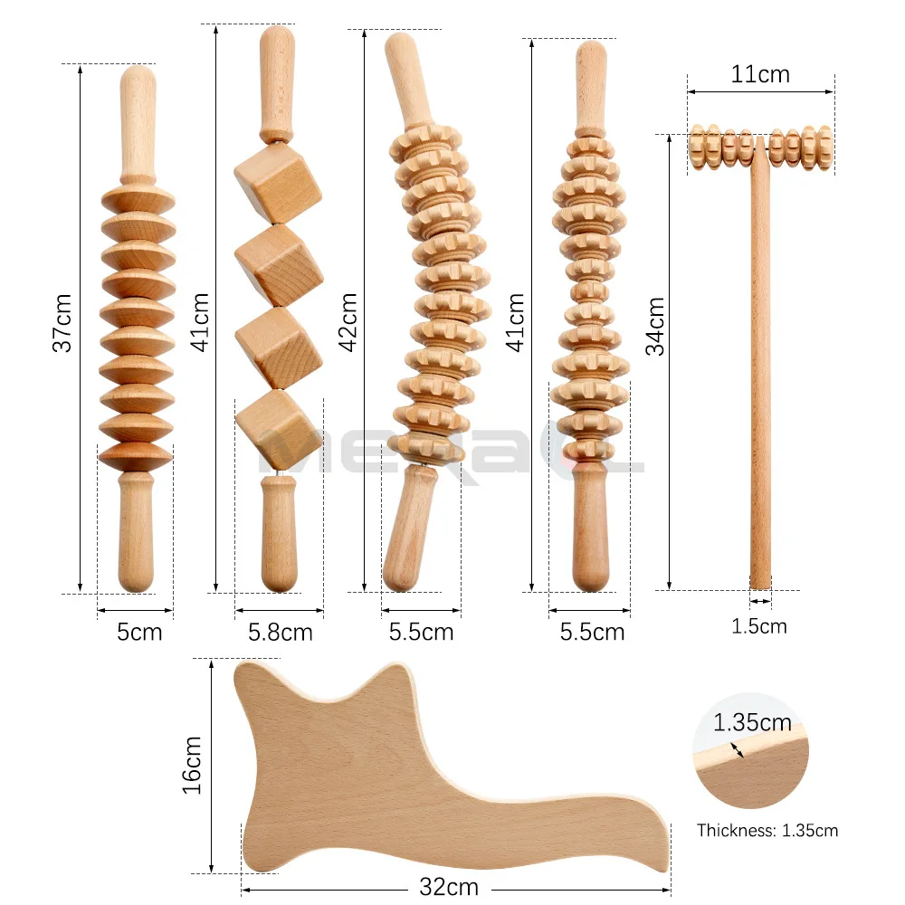 Wooden Massage Roller Set Multifunctional Body Roller Reduce Cellulite Natural Massage Tool for Men and Women