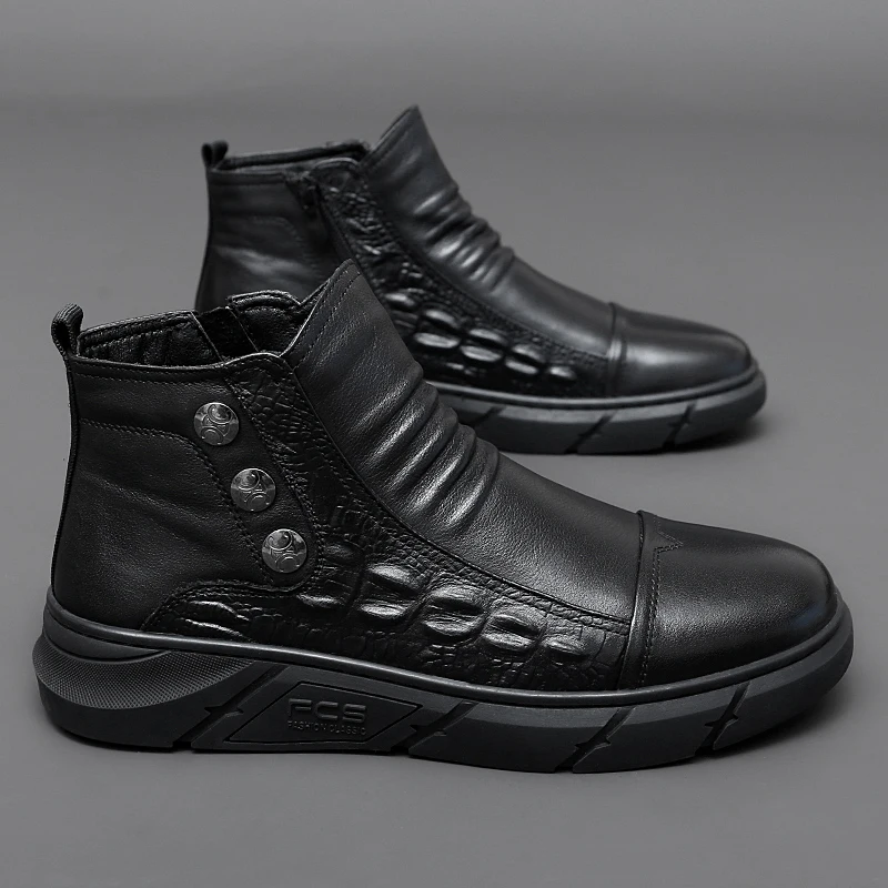 

Мужские Водонепроницаемые кожаные ботинки Chukka, черные повседневные ботильоны оксфорды на шнуровке, Классическая обувь для мужчин на осень