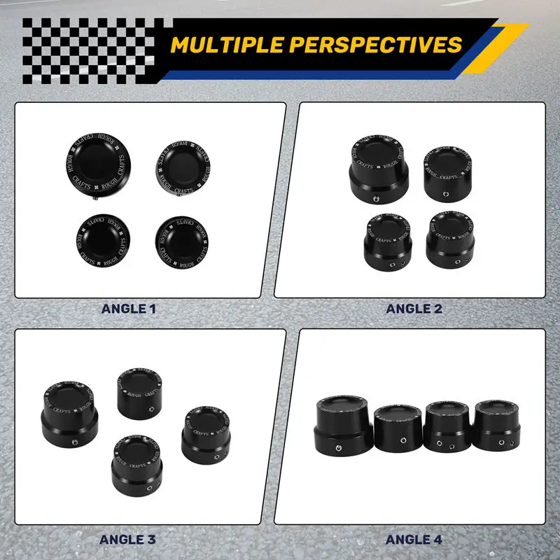 4 Pcs Black Aluminum Rough Craft Carving Front & Rear Axle Nut Covers Caps Fit For  Sportster XL883 XL1200 Dyna Touring V-