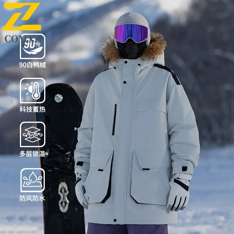 COMXZ Premium Mens Down Jacket Casual Hooded Outdoor Mountaineering Anti-Cold Parka Hiking Travel Comfortable Winter Trench Coat
