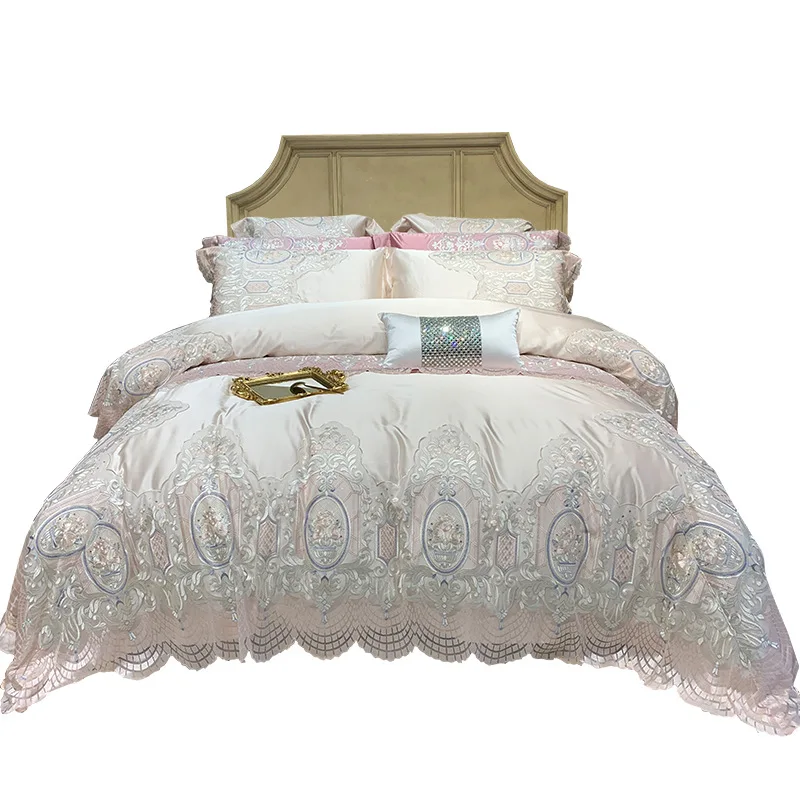 Korean lace girl high-end 80 long-staple cotton satin silk cotton imitation silk four-piece set