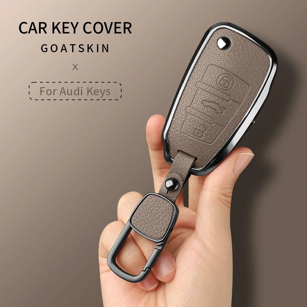 Aluminium Alloy Goatskin Car Key Case Cover For Audi Audi A1 A3 A4 A6 TT Allroad Q3 Q7 R8 S6 SQ5 RS4 Auto Keychain Protect Set