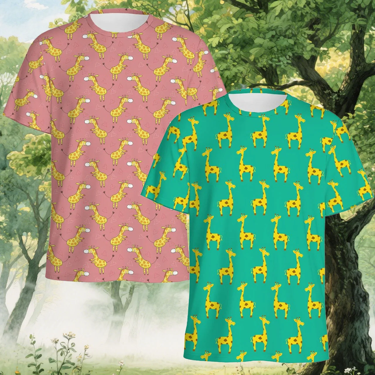 

Men Quick Drying Breathable Motorcycle Top Sport Running Fitness Training Short Sleeve Fashion Giraffe Printed Round Neck Tshirt