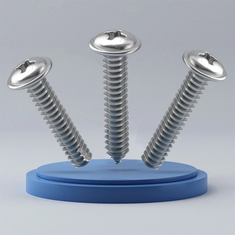 304 Stainless Steel Cross Round Head Self-tapping Screw With Pad M1.4 M1.7 M2 M2.3 M2.6 Flat Tail Cutting Tail Tip Wood Screws