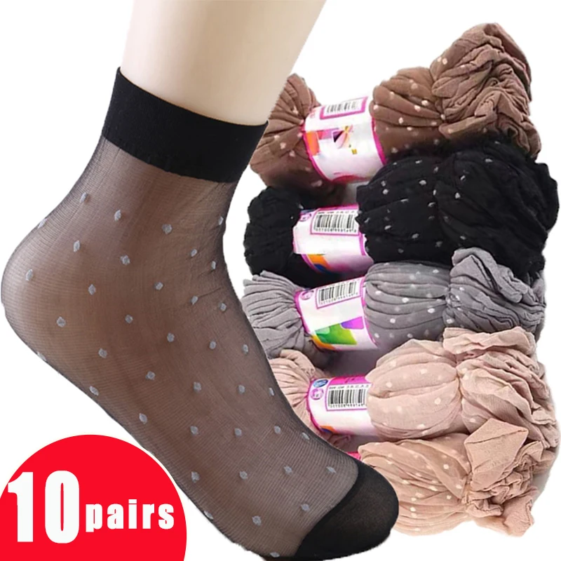 

Summer Transparent Thin Sock Women Dot Silk Socks Nylon Ladies Female Breathable Short Ankle Silk Socks Meias